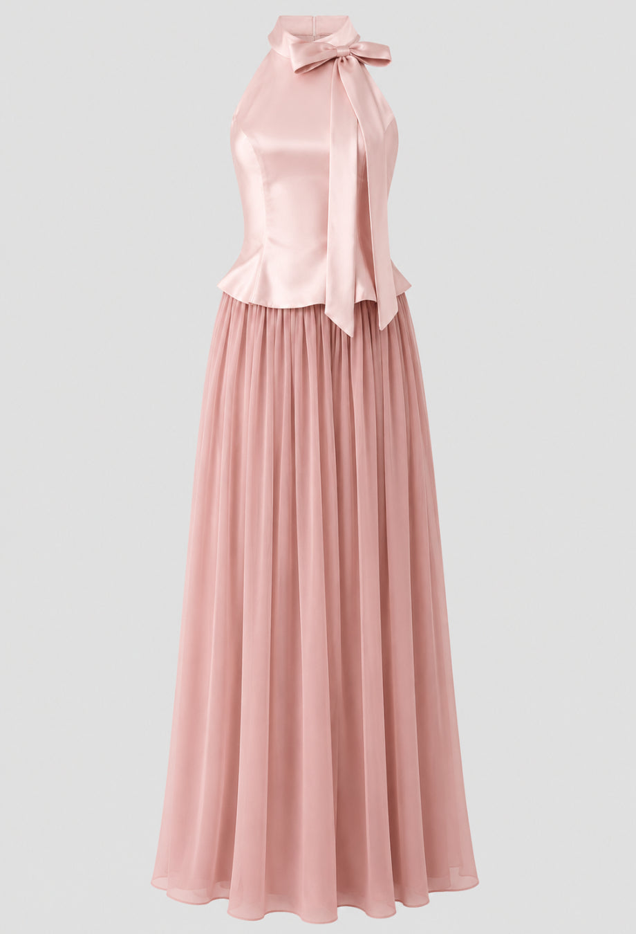 Darcee Pink Choker-Neck Sleeveless Maxi Dress, womens maxi dress pink, pink satin maxi dress​​​, pink pleated maxi dress