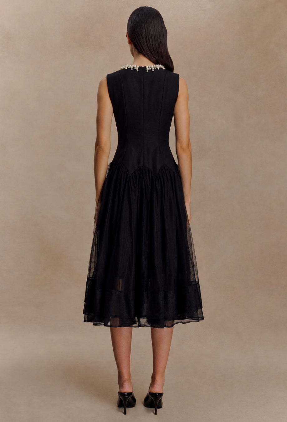 Darla Black Flowy Midi Dress, black formal dress midi​, midi black dress​