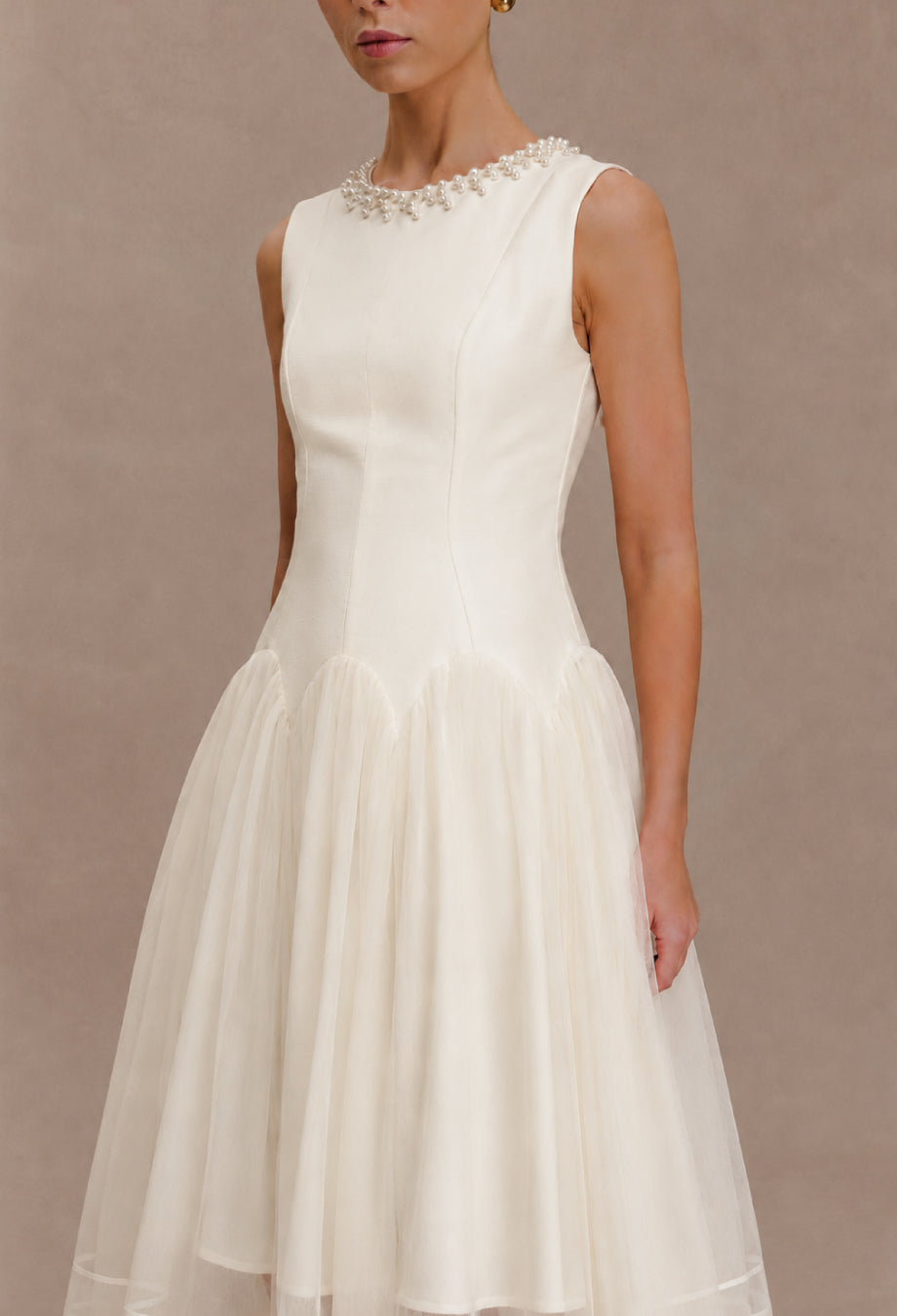Darla Ivory Flowy Midi Dress, summer midi dress​, midi mesh dress​