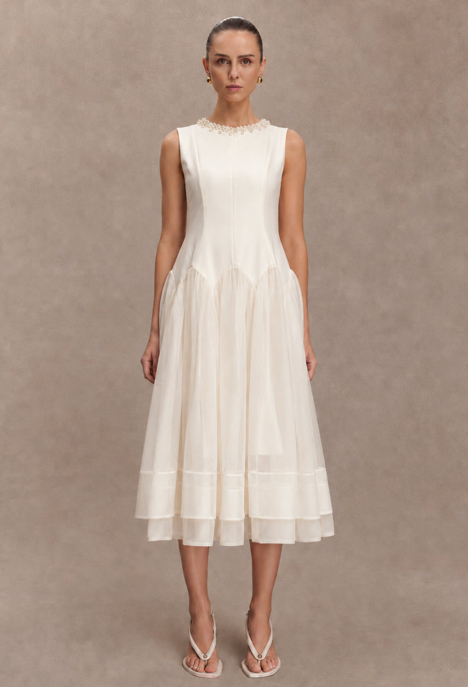 Darla Ivory Flowy Midi Dress, meshki midi dress, classic midi dress​