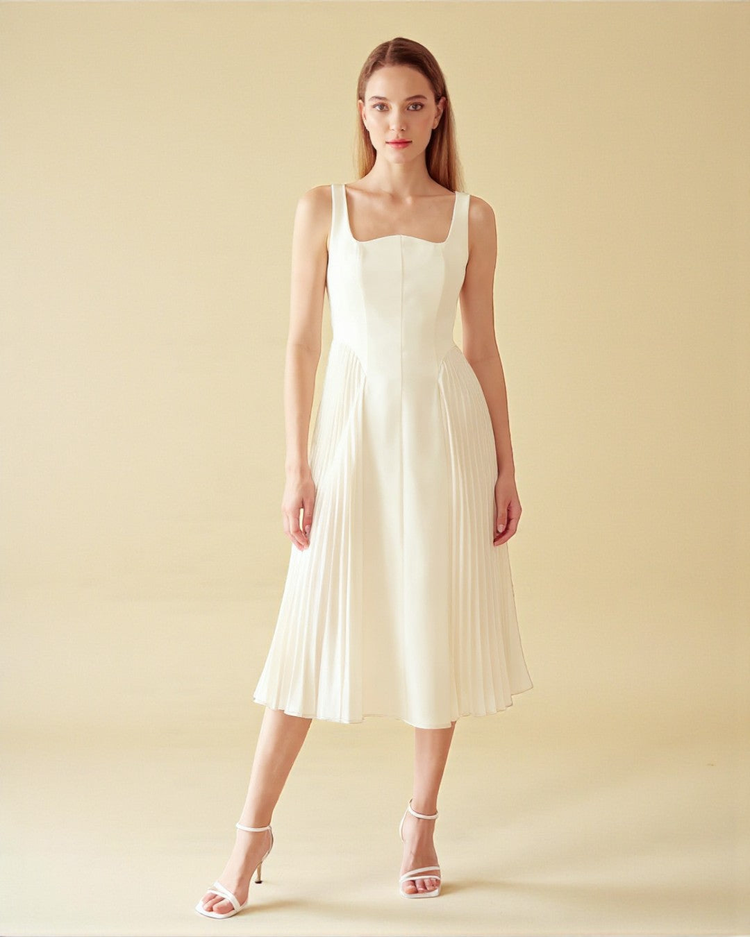 Elena Midi Dress - Beige