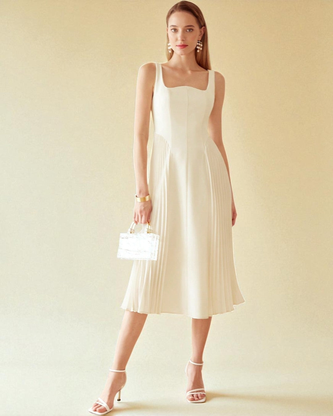 Elena Midi Dress - Beige