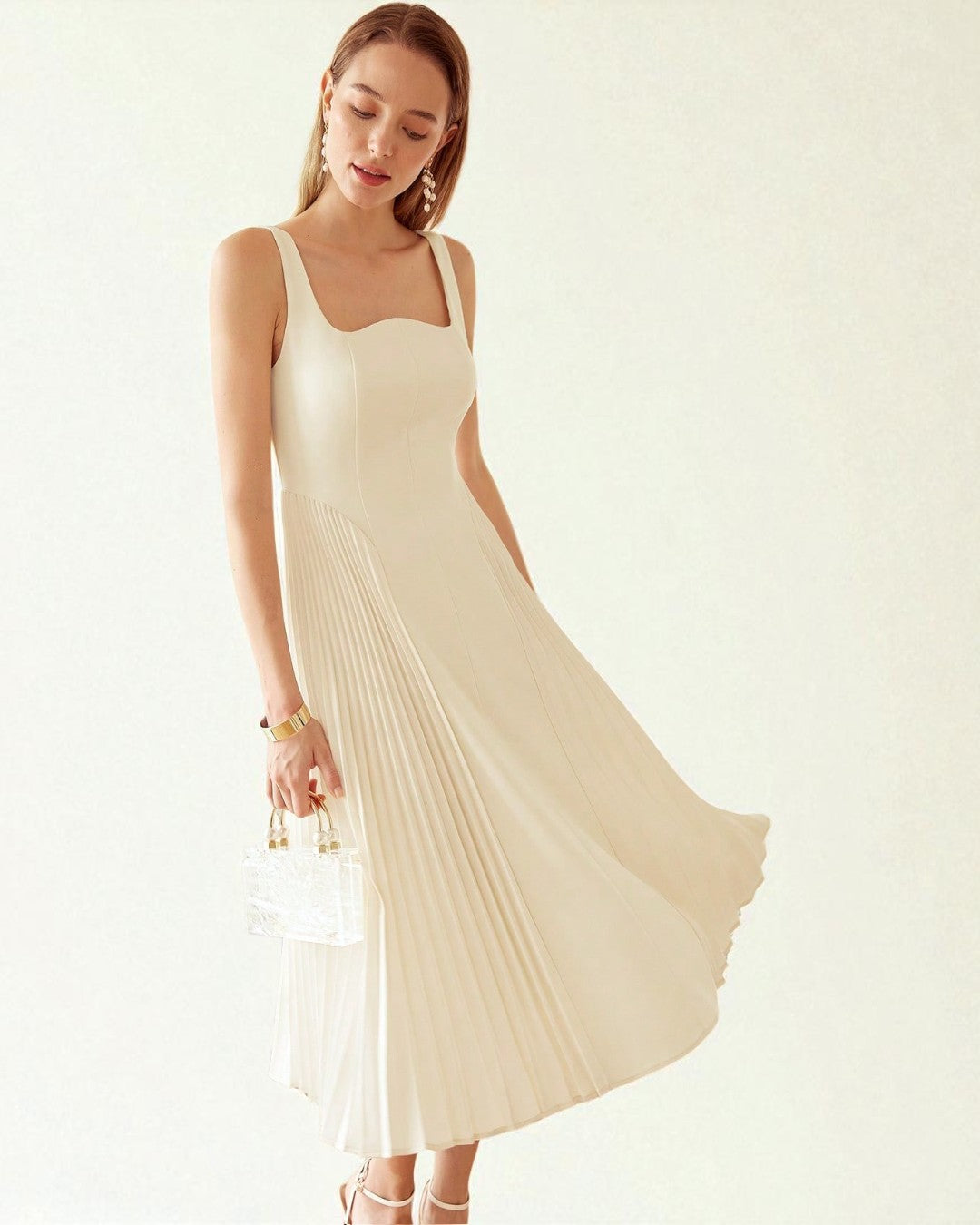 Elena Midi Dress - Beige