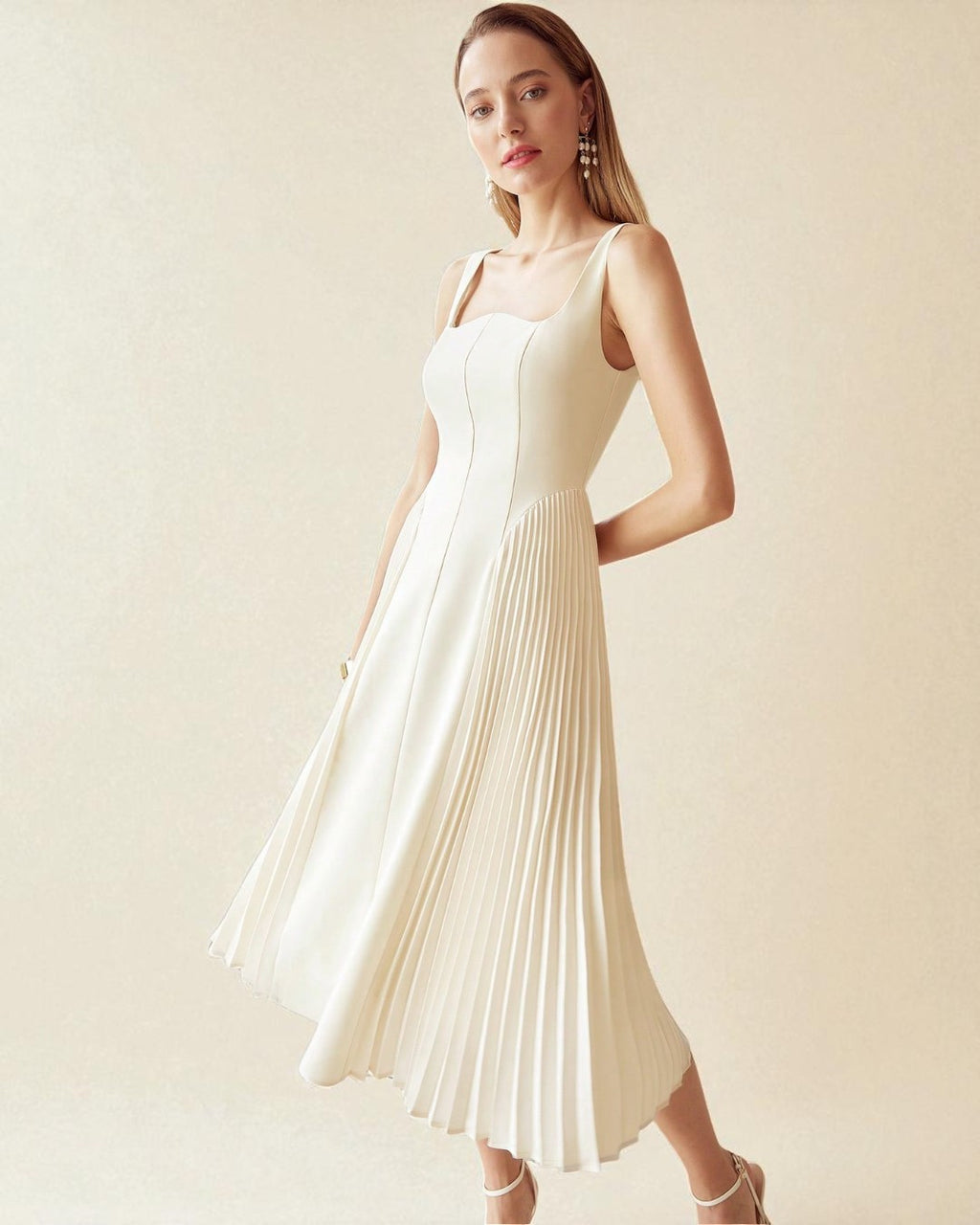 Elena Midi Dress - Beige