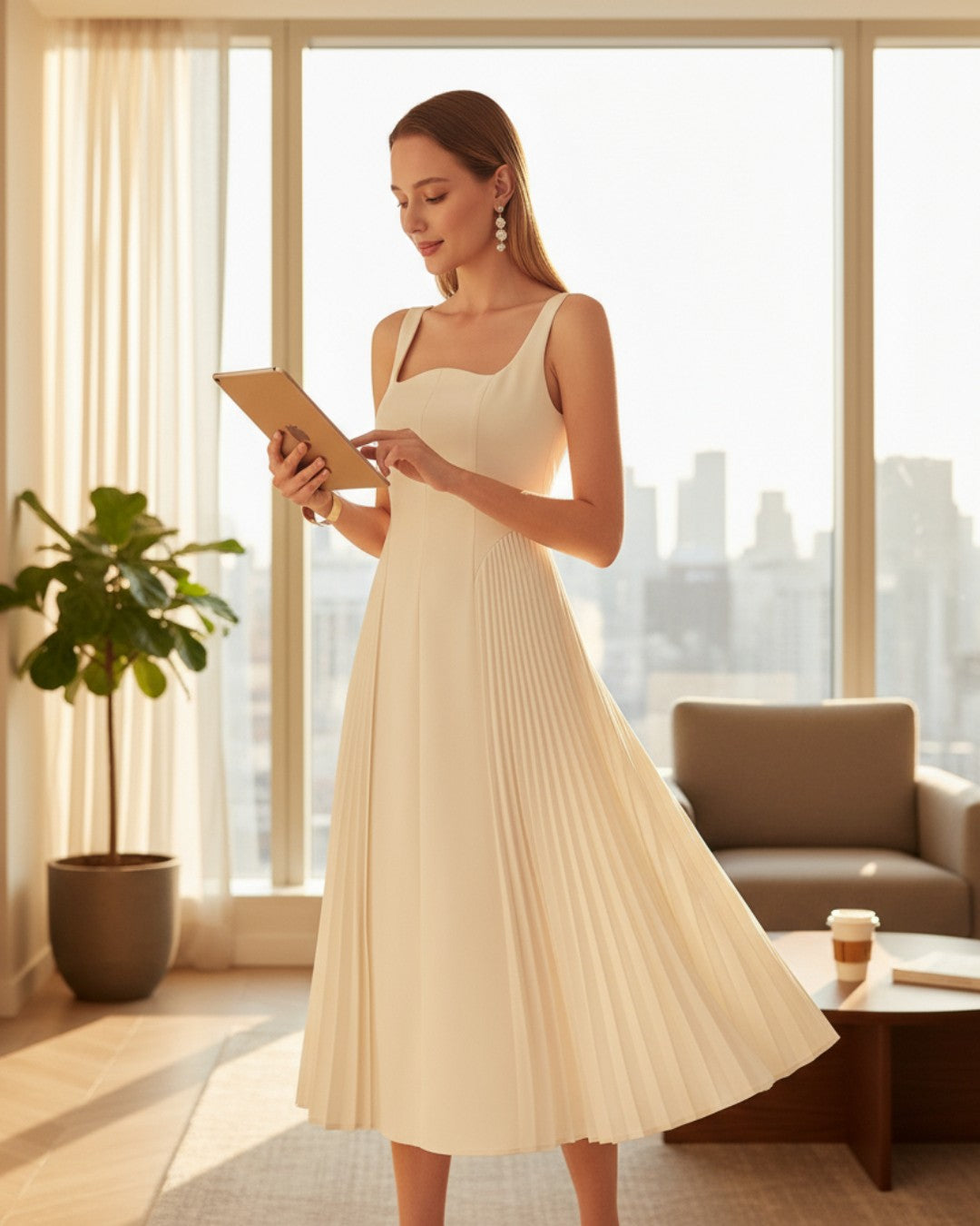 Elena Midi Dress - Beige