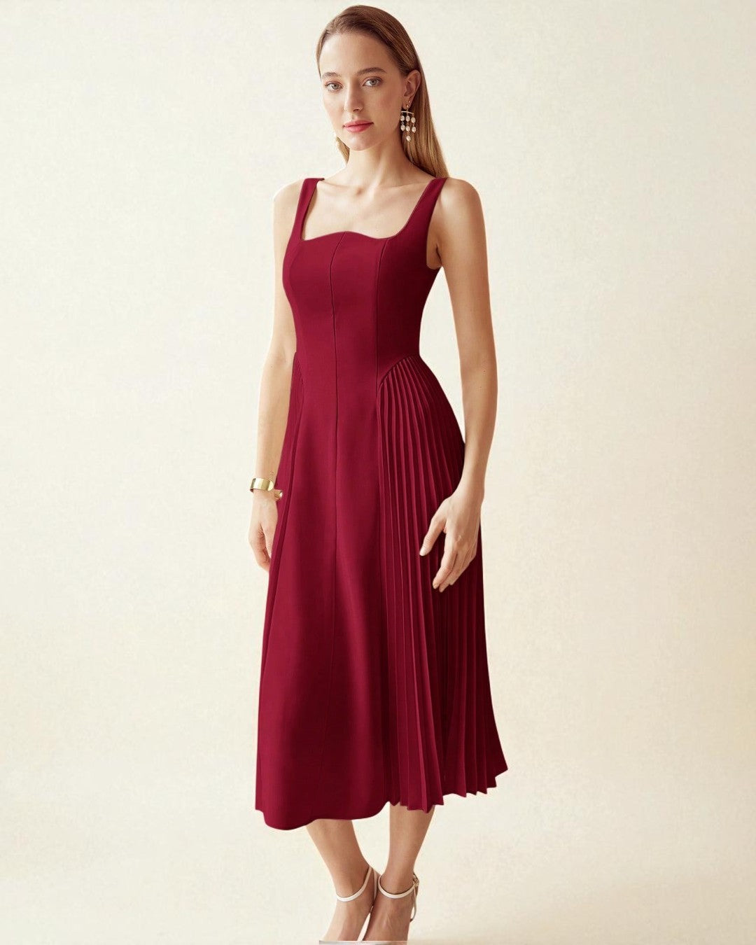 Elena Midi Dress - Burgundy