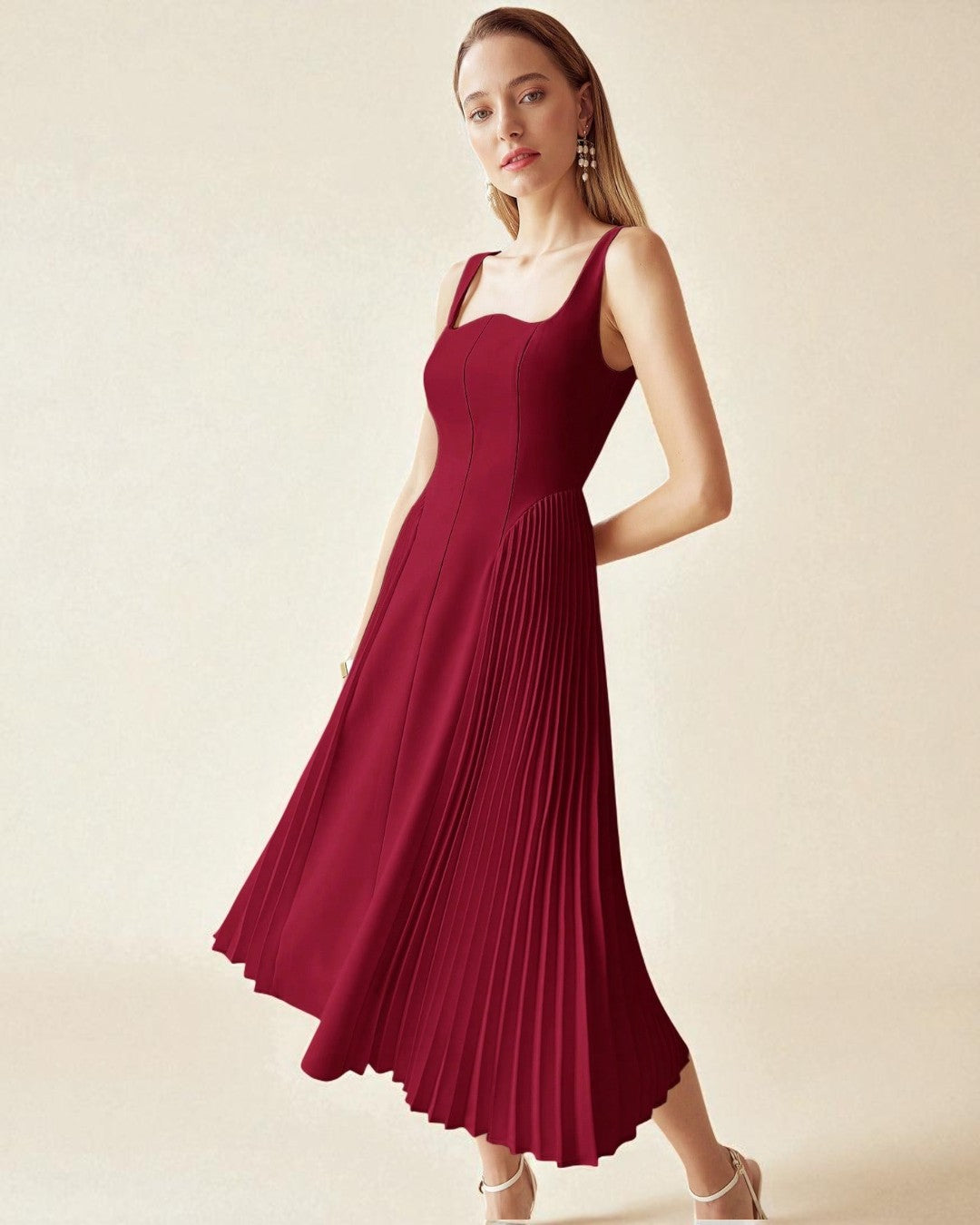 Elena Midi Dress - Burgundy
