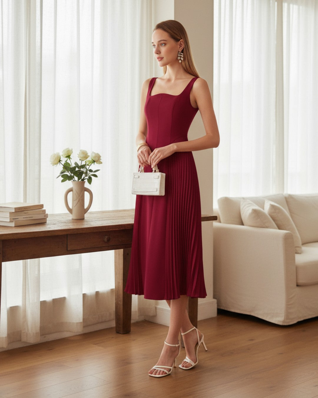 Elena Midi Dress - Burgundy