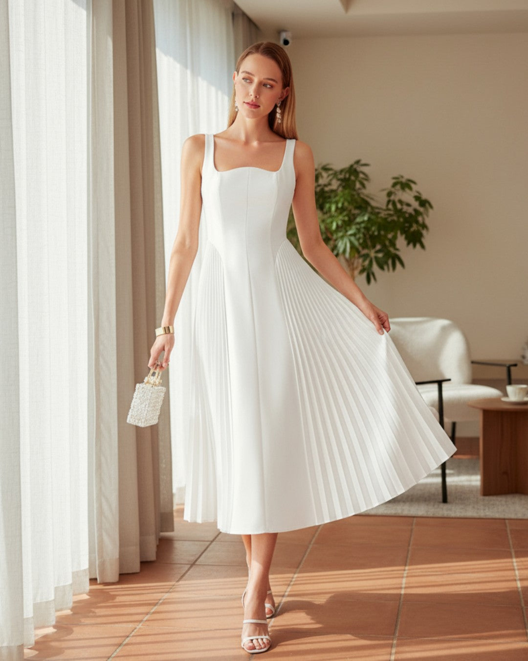 Elena Midi Dress - White