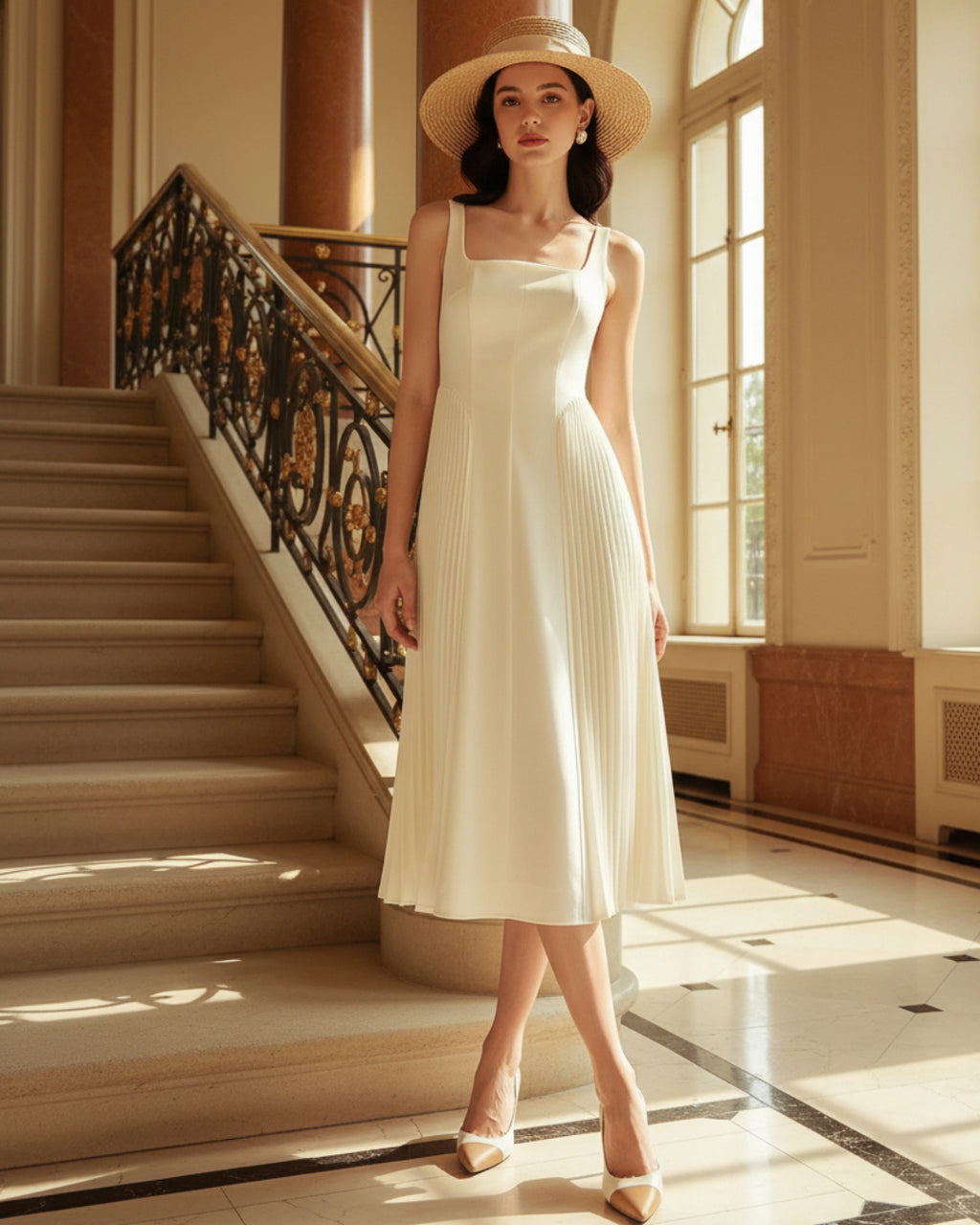 Elena Beige Formal Midi Dress