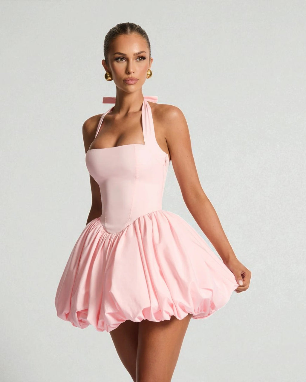 Eliana Bubble Mini Dress - Blush Pink