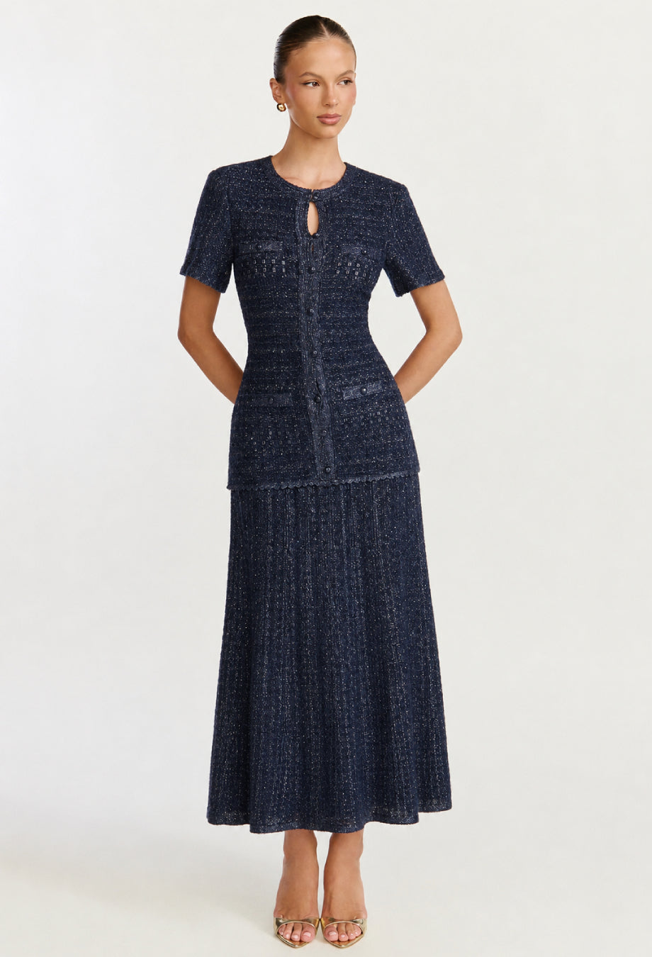 Elinor Navy Rhinestone Knit Midi Dress, ladies knitted dress​, knit bodycon dress​, knit summer dress​