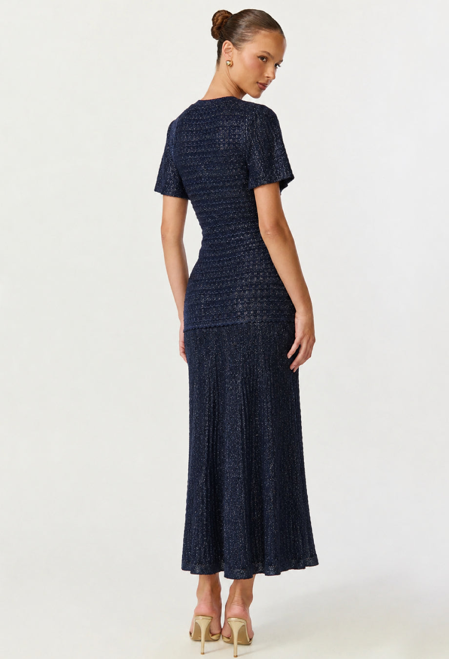 Elinor Navy Rhinestone Knit Midi Dress, knit midi dress, midi knit dress​, long dress knit​, long knit dress​
