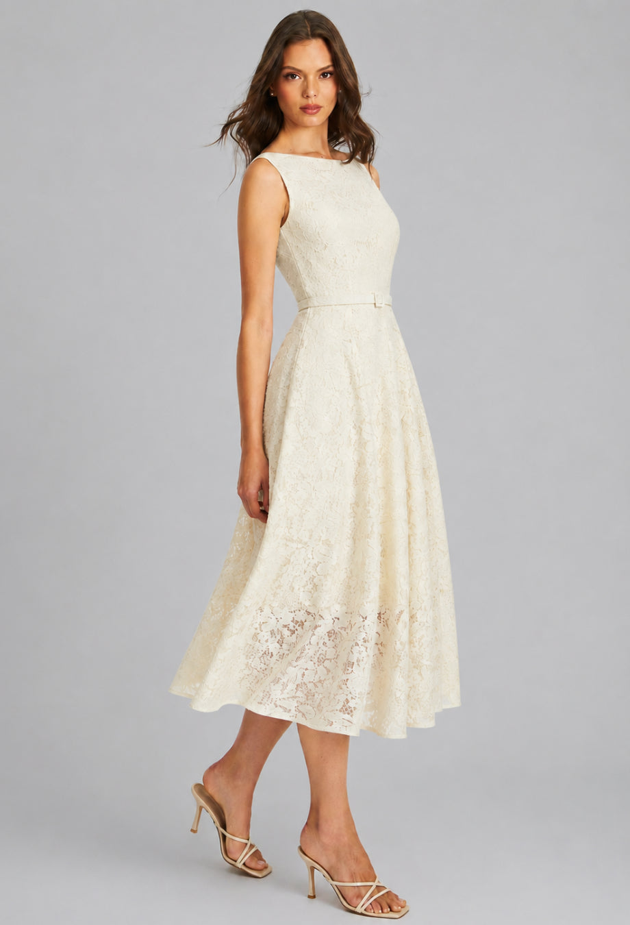 Ellis Cream Floral Lace Midi Dress, cream lace midi dress, lace midi cocktail dress