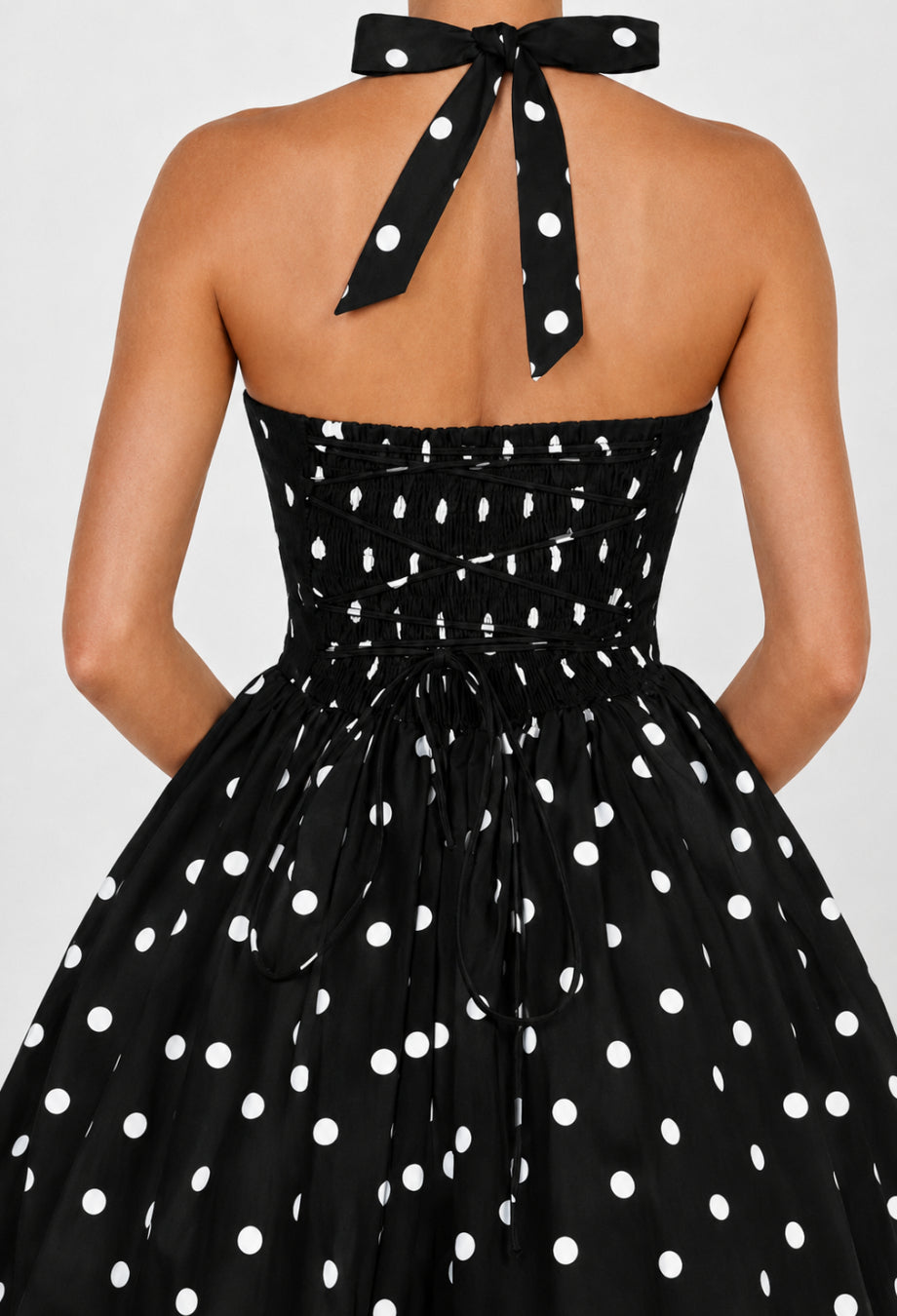 Eloise Black Polka Dot Halter Mini Dress, mini bubble dress​, bubble dress for women, bubble hem mini dress​