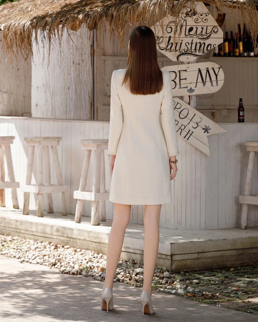 Womens Work Dress Elowen Ivory Long-Sleeve Midi Dress L Womens Work Dress Elowen Ivory Long-Sleeve Midi Dress L