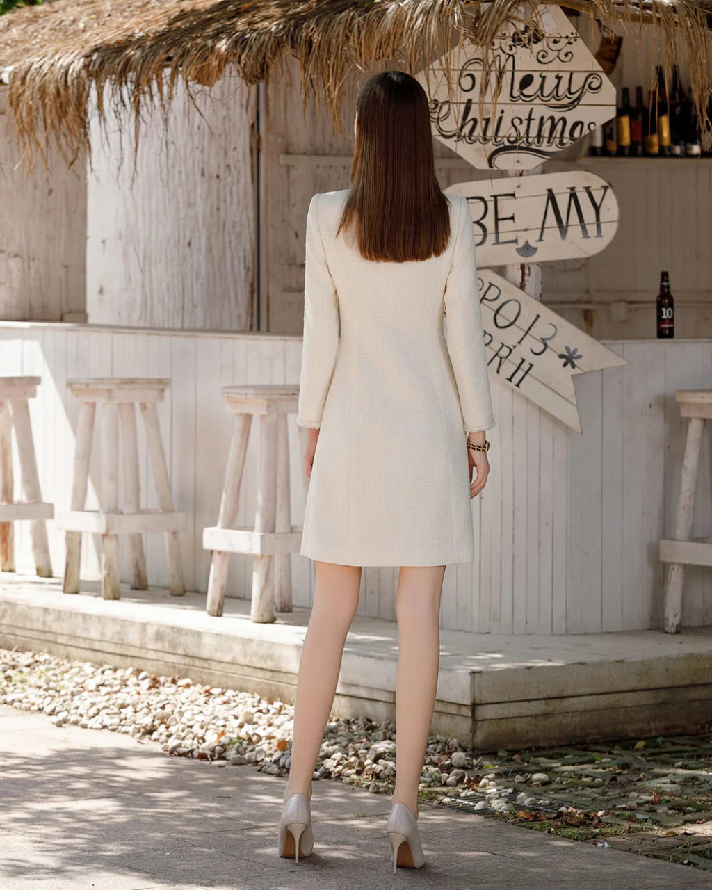 Elowen Ivory Long-Sleeve Midi Dress, womens dress work​, casual dress wear for work​, dress work party​