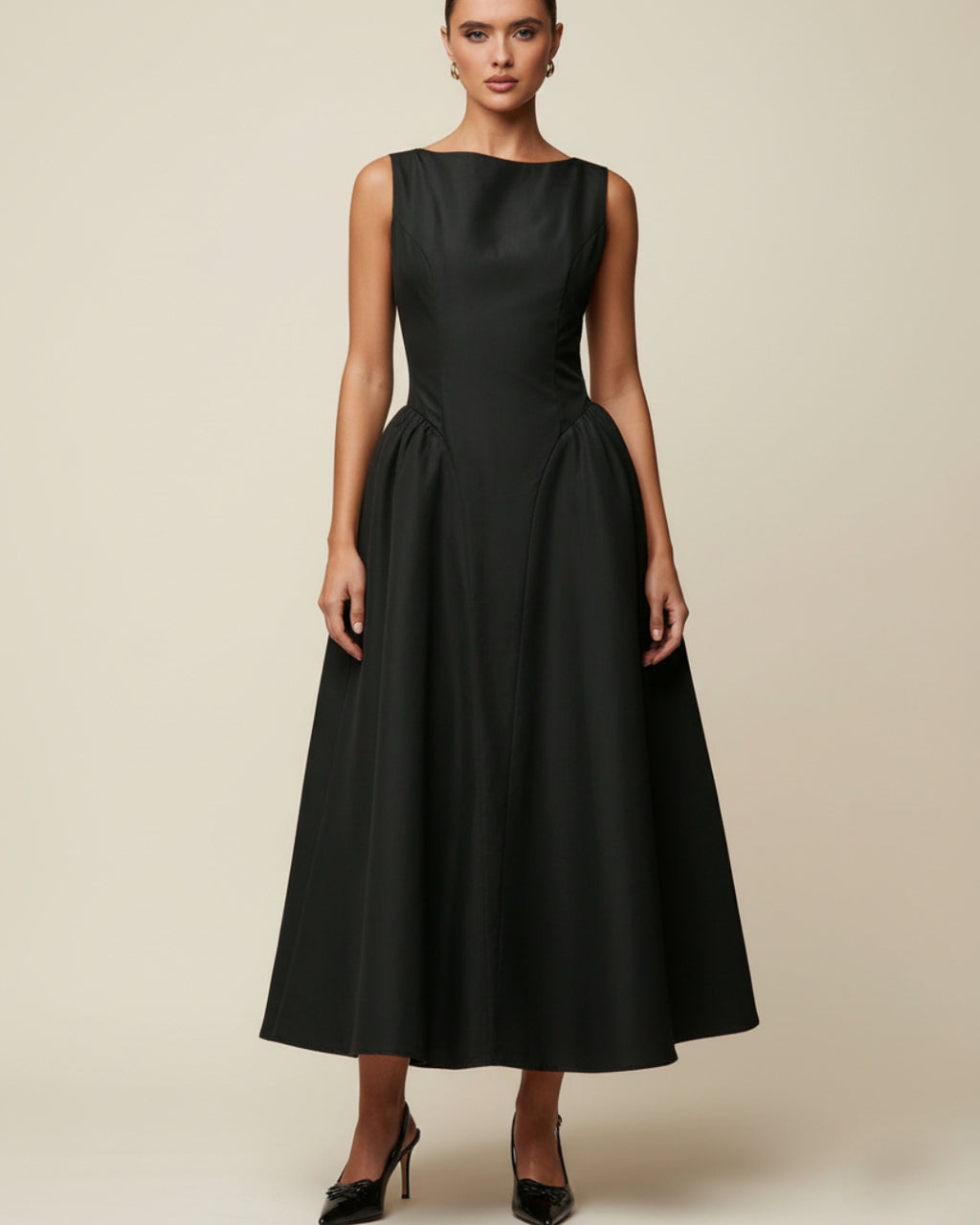 Emerson Black Midi Dress, buy a black dress, black wedding dress​, dress with black