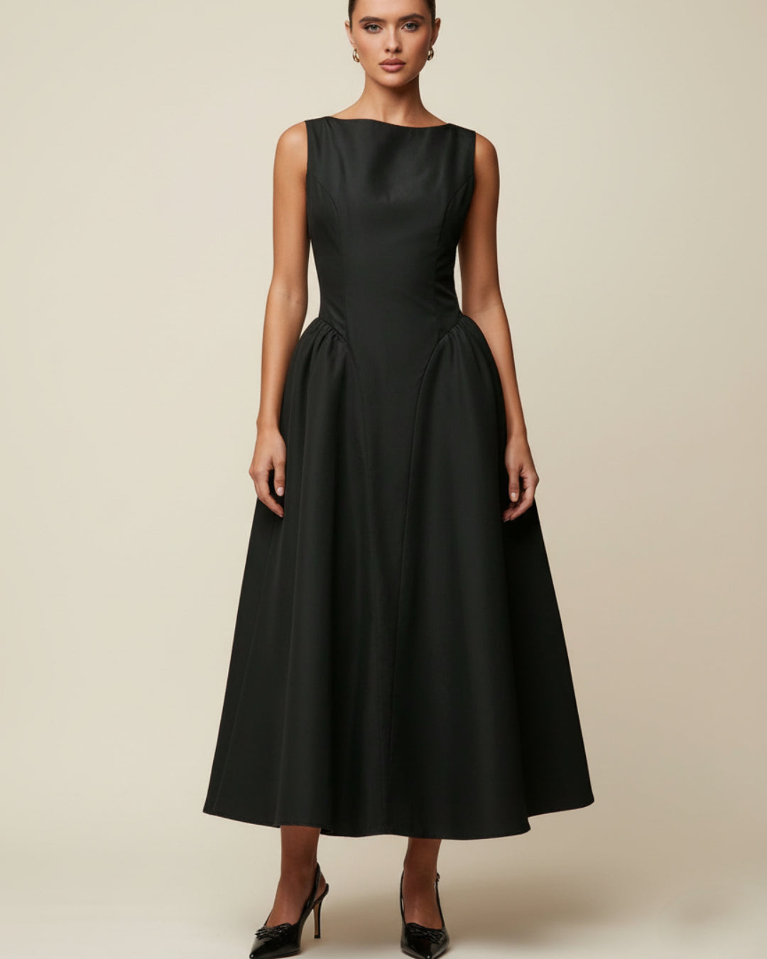 Emerson Black Midi Dress, buy a black dress, black wedding dress​, dress with black