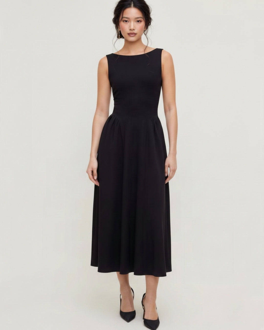Emerson Black Midi Dress with Pockets, dress with pockets, midi dress with pockets​, formal dress with pockets​