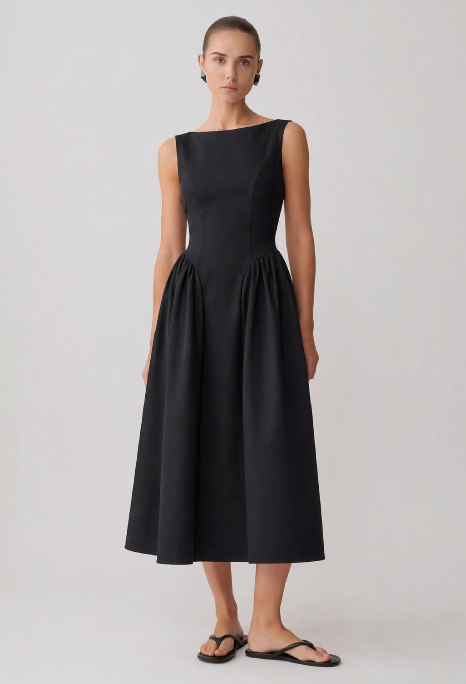 Emerson Black Midi Dress with Pockets, dress with pockets, midi dress with pockets​