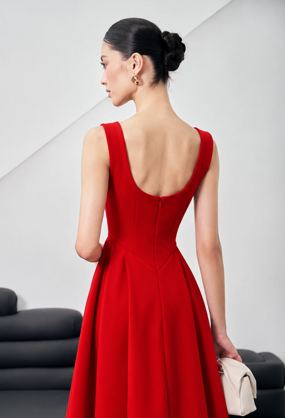 Emerson Red Midi Dress, babyboo red dress, red babyboo dress