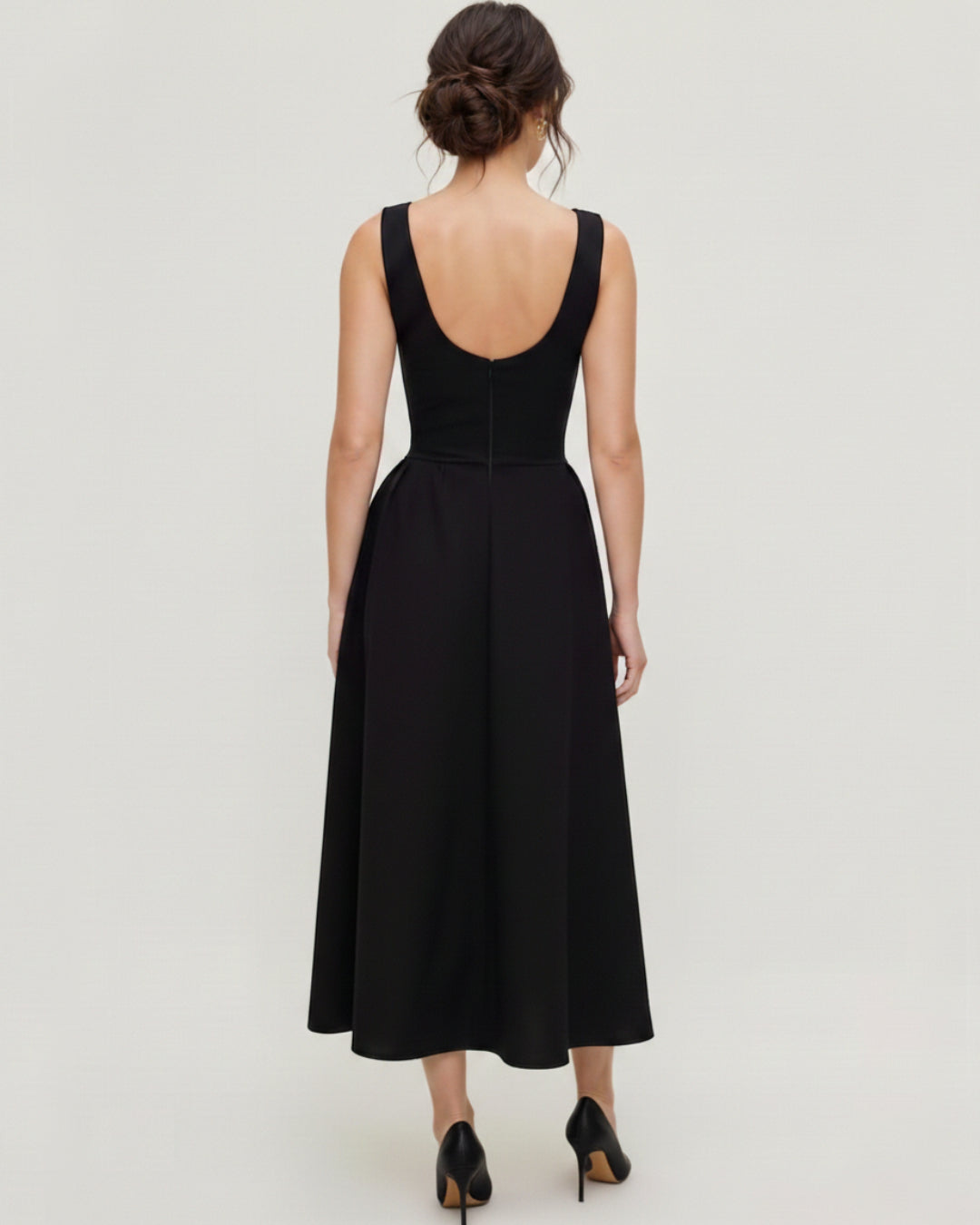 Emerson Black Midi Dress with Pockets, dress with pockets, midi dress with pockets​, formal dress with pockets​
