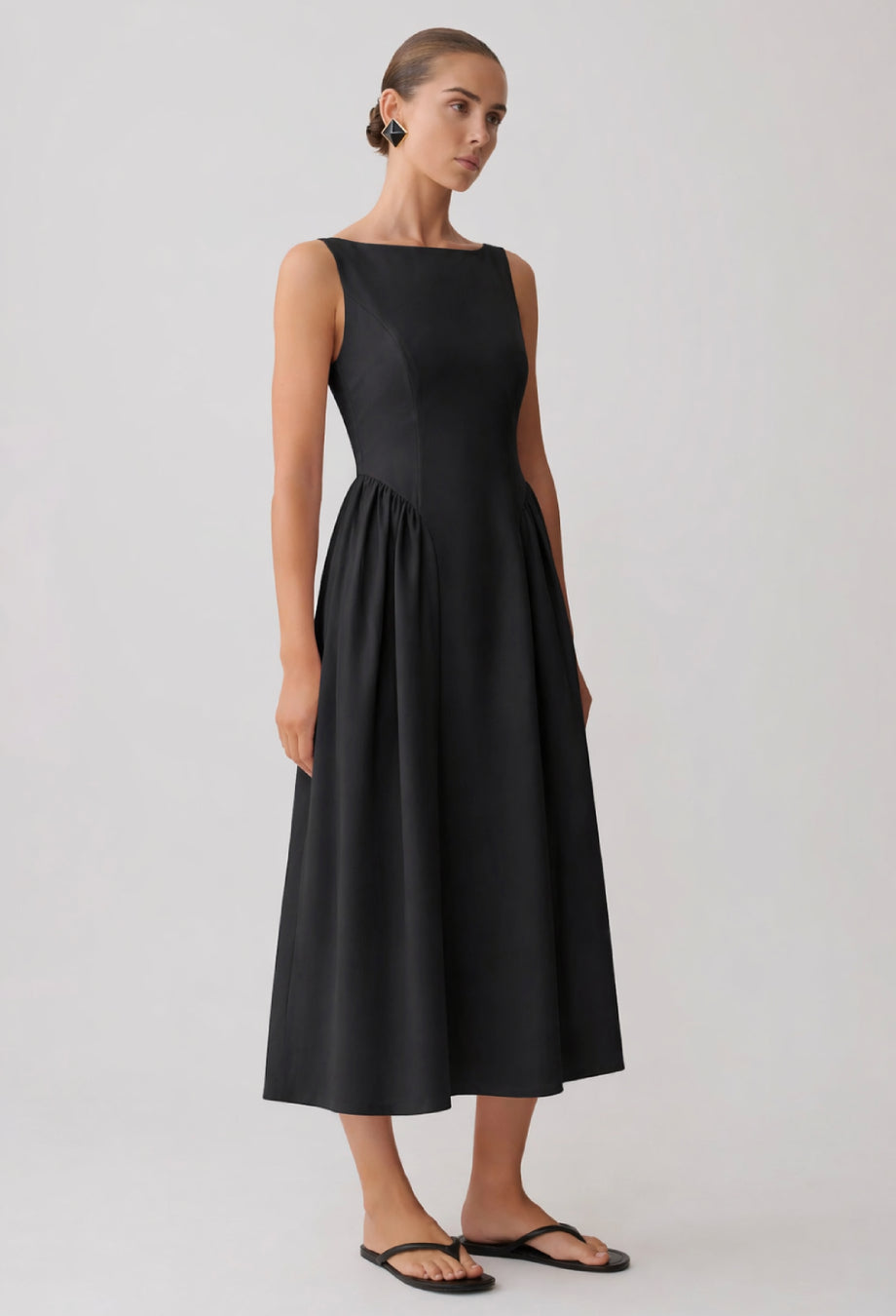 Emerson Black Midi Dress with Pockets, dress with pockets, midi dress with pockets​, formal dress with pockets​
