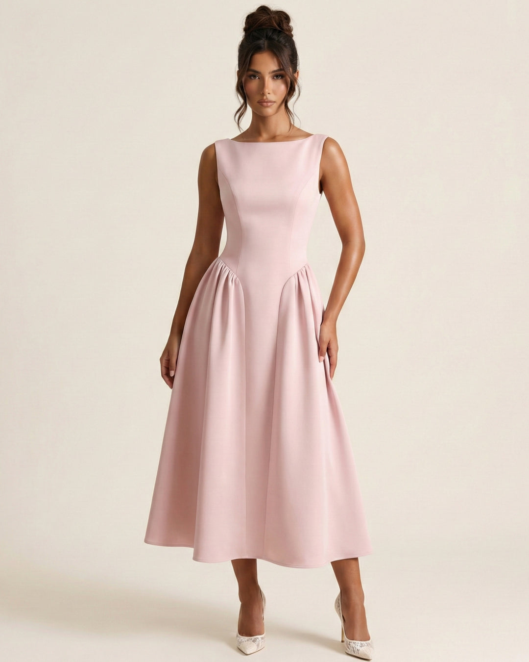 Emerson Dusty Pink Midi Dress with Pockets, pink dress for women, pink formal dress​, pink graduation dress​