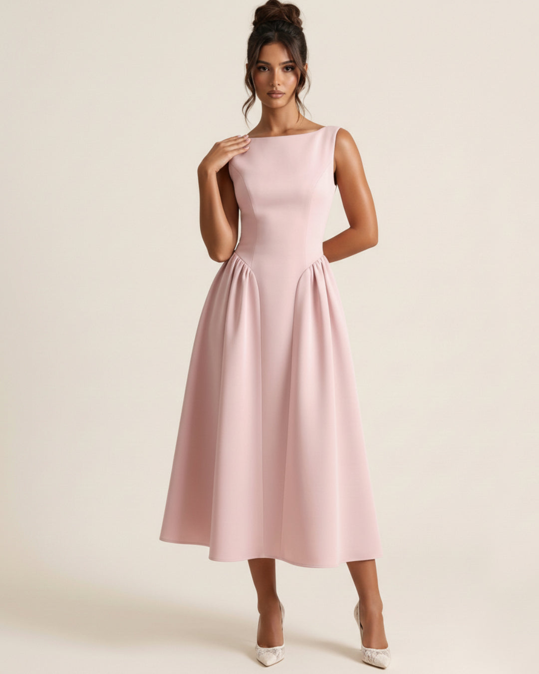 Emerson Dusty Pink Midi Dress with Pockets, pink dress for women, pink formal dress​, pink graduation dress​