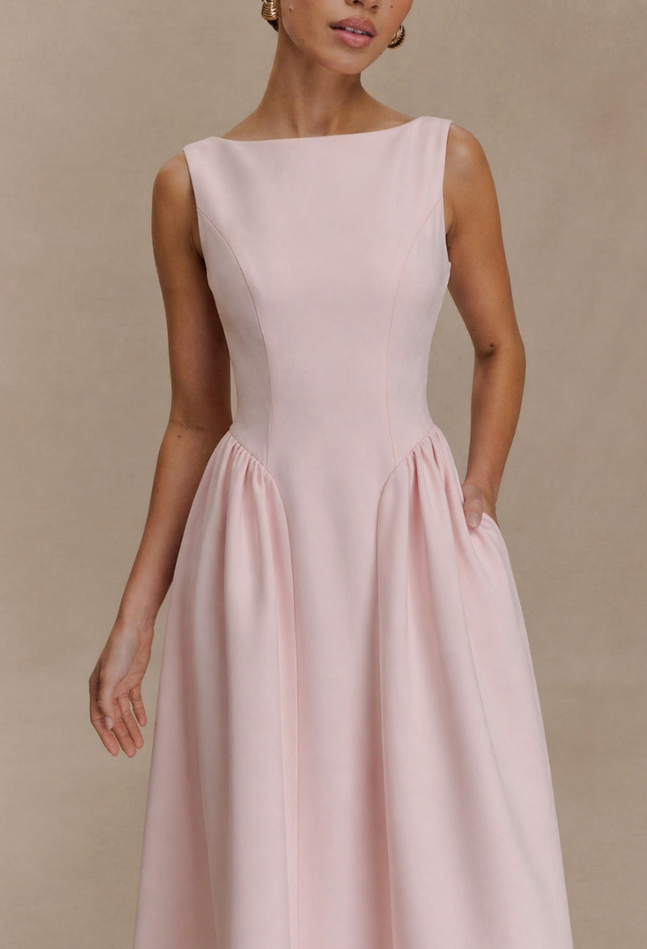 Emerson Dusty Pink Midi Dress with Pockets, pink dress for women, pink formal dress​, pink graduation dress​