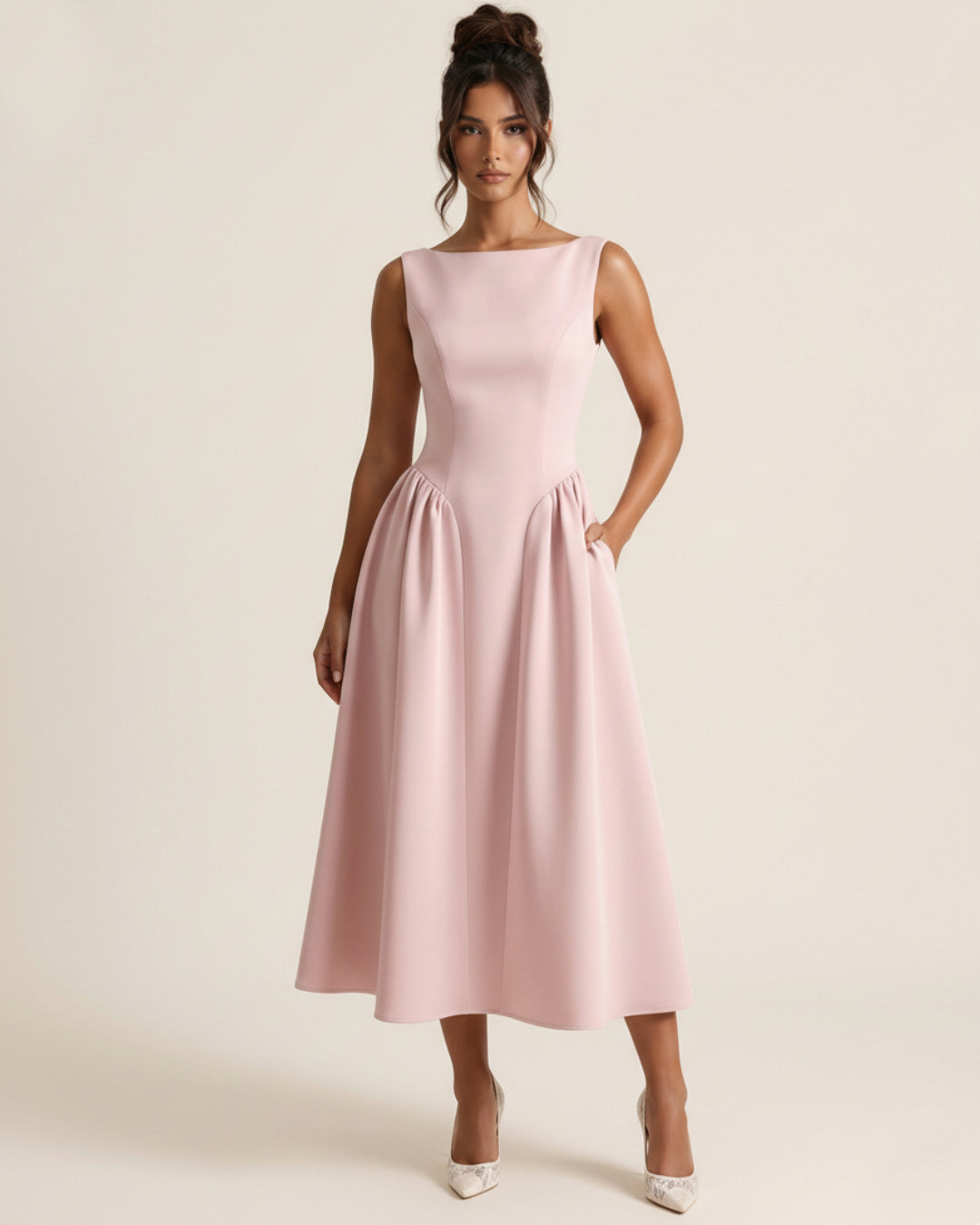 Emerson Dusty Pink Midi Dress with Pockets, pink dress for women, pink formal dress​, pink graduation dress​