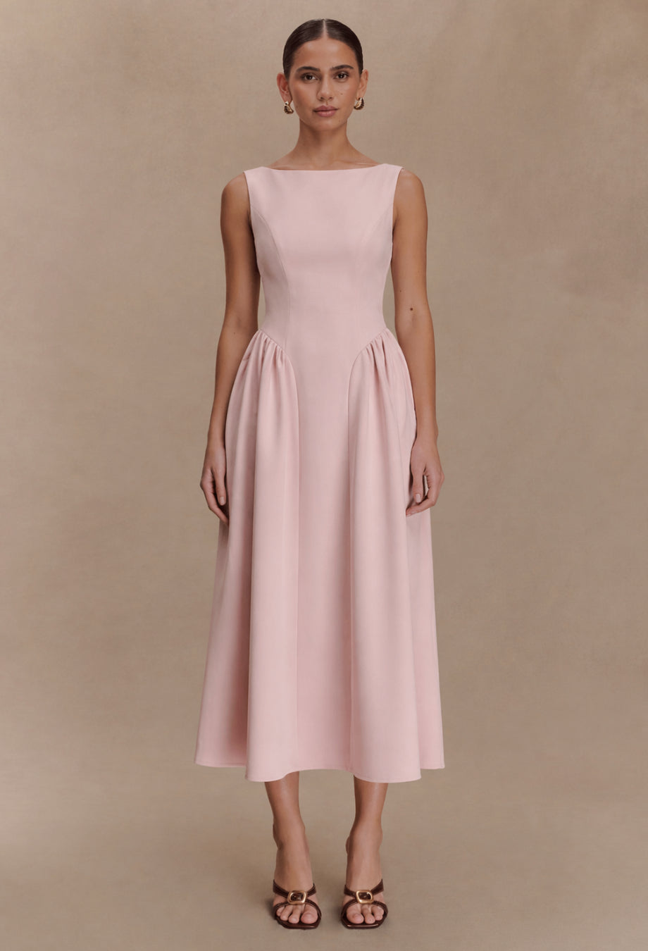 Emerson Dusty Pink Midi Dress with Pockets, pink dress for women, pink formal dress​, pink graduation dress​