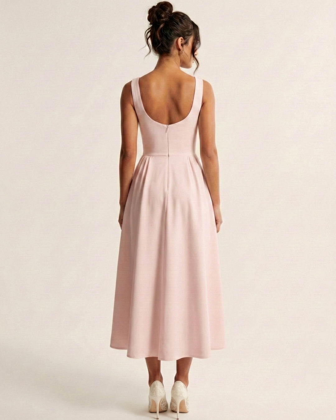 Emerson Dusty Pink Midi Dress with Pockets, pink dress women​, pink formal dress​, pink graduation dress​