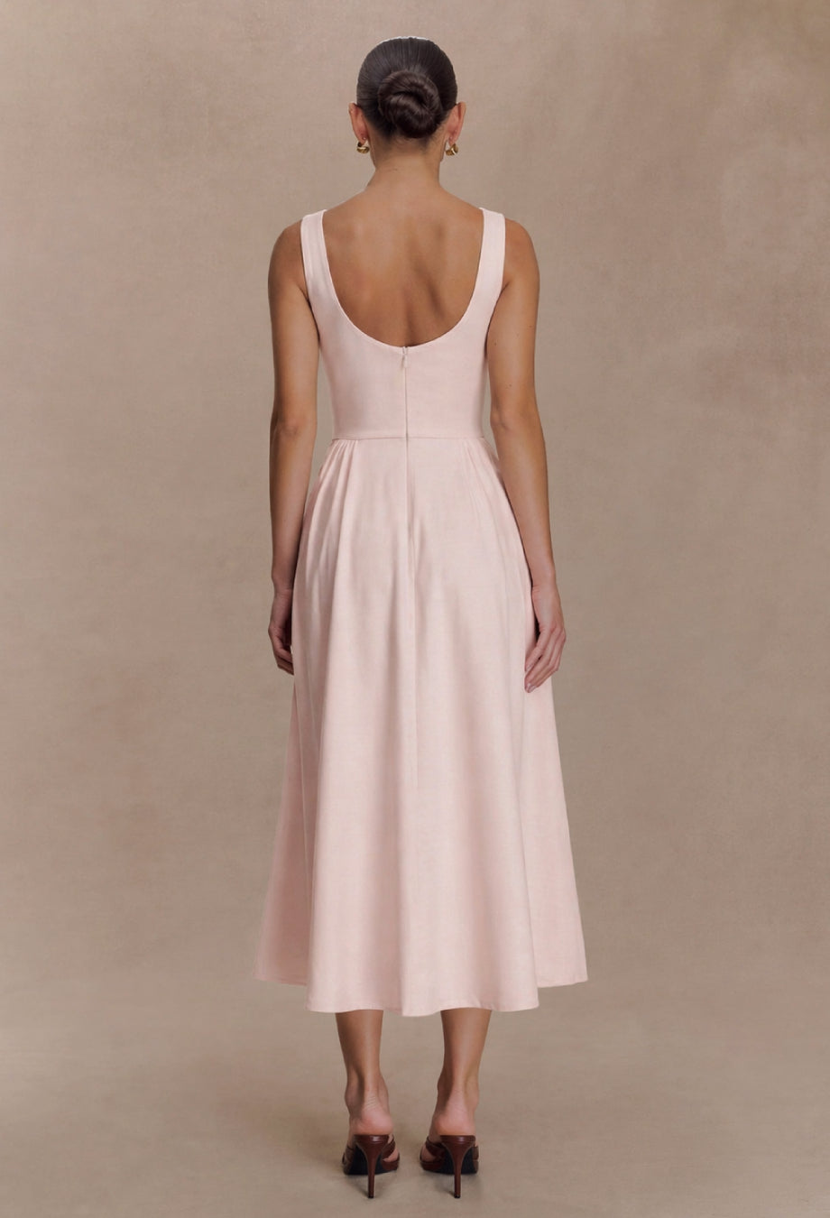 Emerson Dusty Pink Midi Dress with Pockets, pink dress women​, pink formal dress​, pink graduation dress​