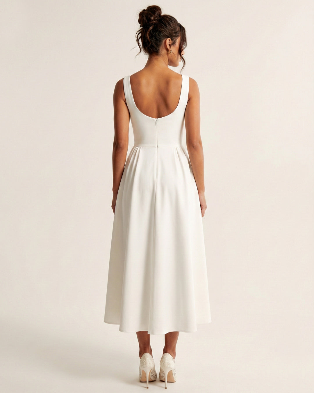 Emerson Ivory Midi Dress with Pockets, dress with pockets women​, cotton dress with pockets, a line dress with pockets​