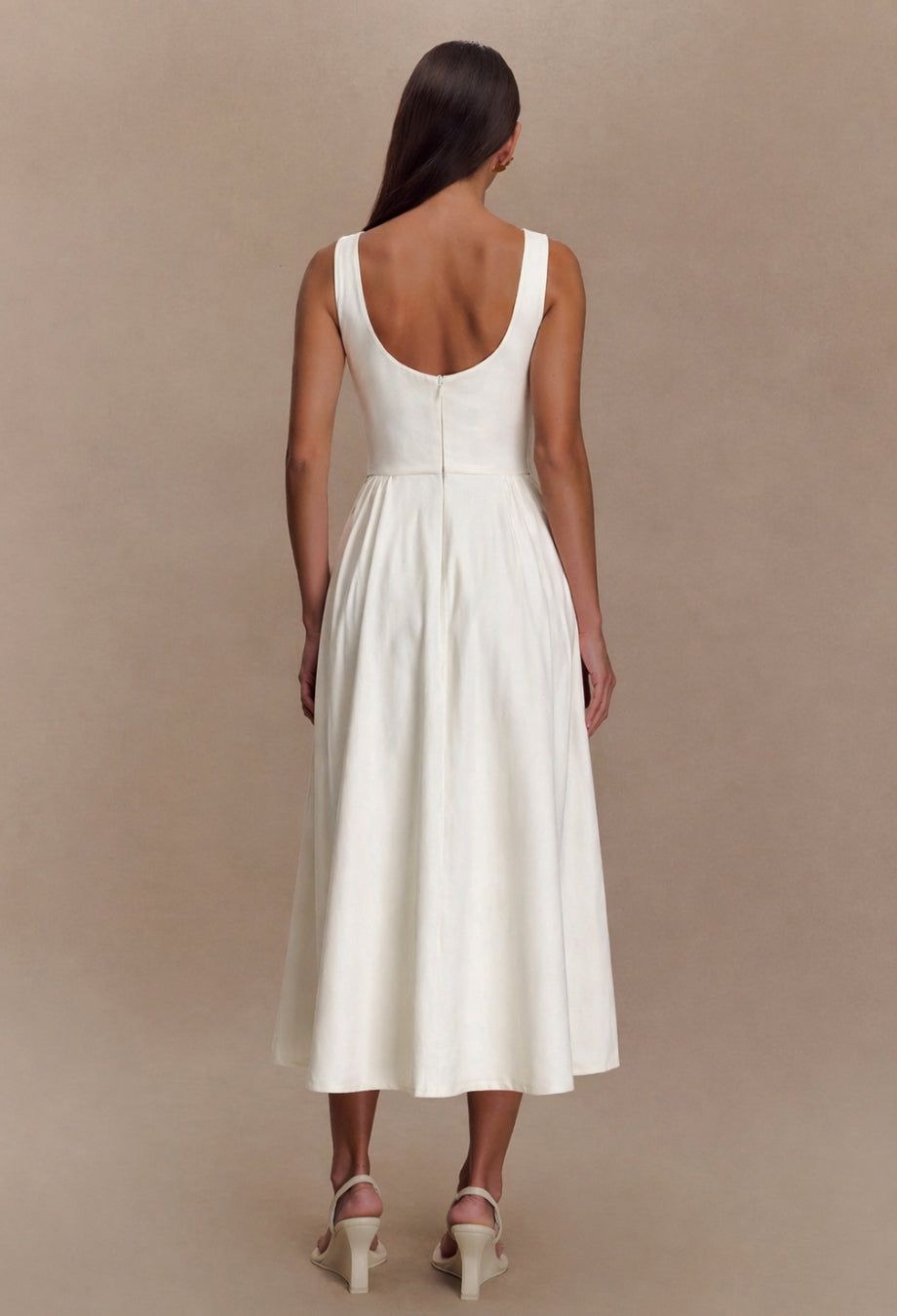 Emerson Ivory Midi Dress with Pockets, dress with pockets women​, cotton dress with pockets, a line dress with pockets​