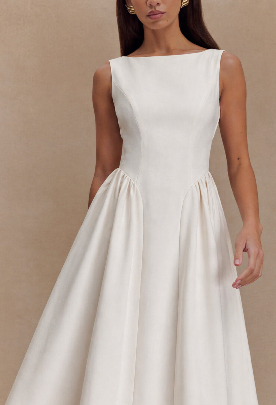 Emerson Ivory Midi Dress with Pockets, dress with pockets women​, cotton dress with pockets, a line dress with pockets​