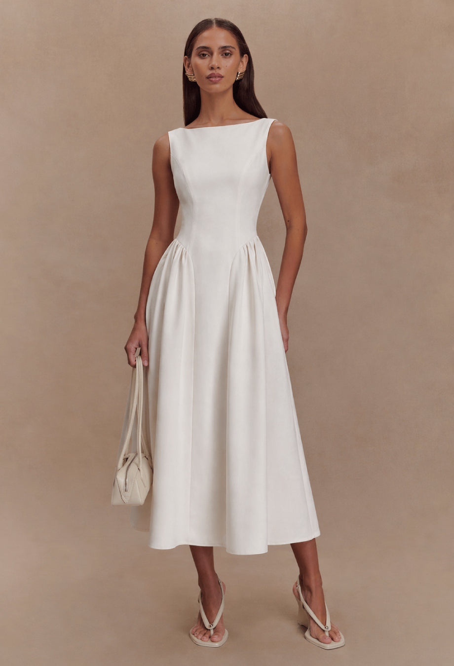 Emerson Ivory Midi Dress with Pockets, dress with pockets women​, cotton dress with pockets, a line dress with pockets​