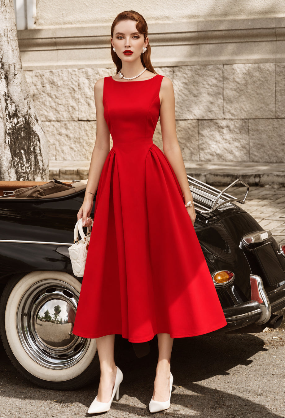 Emerson Red Midi Dress, red dress for concert​, red dress for first date​