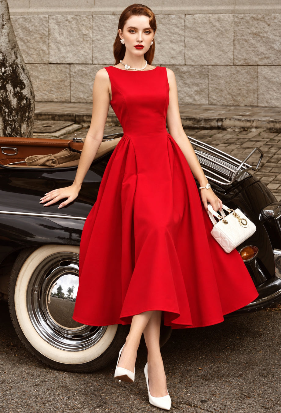 Emerson Red Midi Dress, red dress for concert​, red dress for first date​