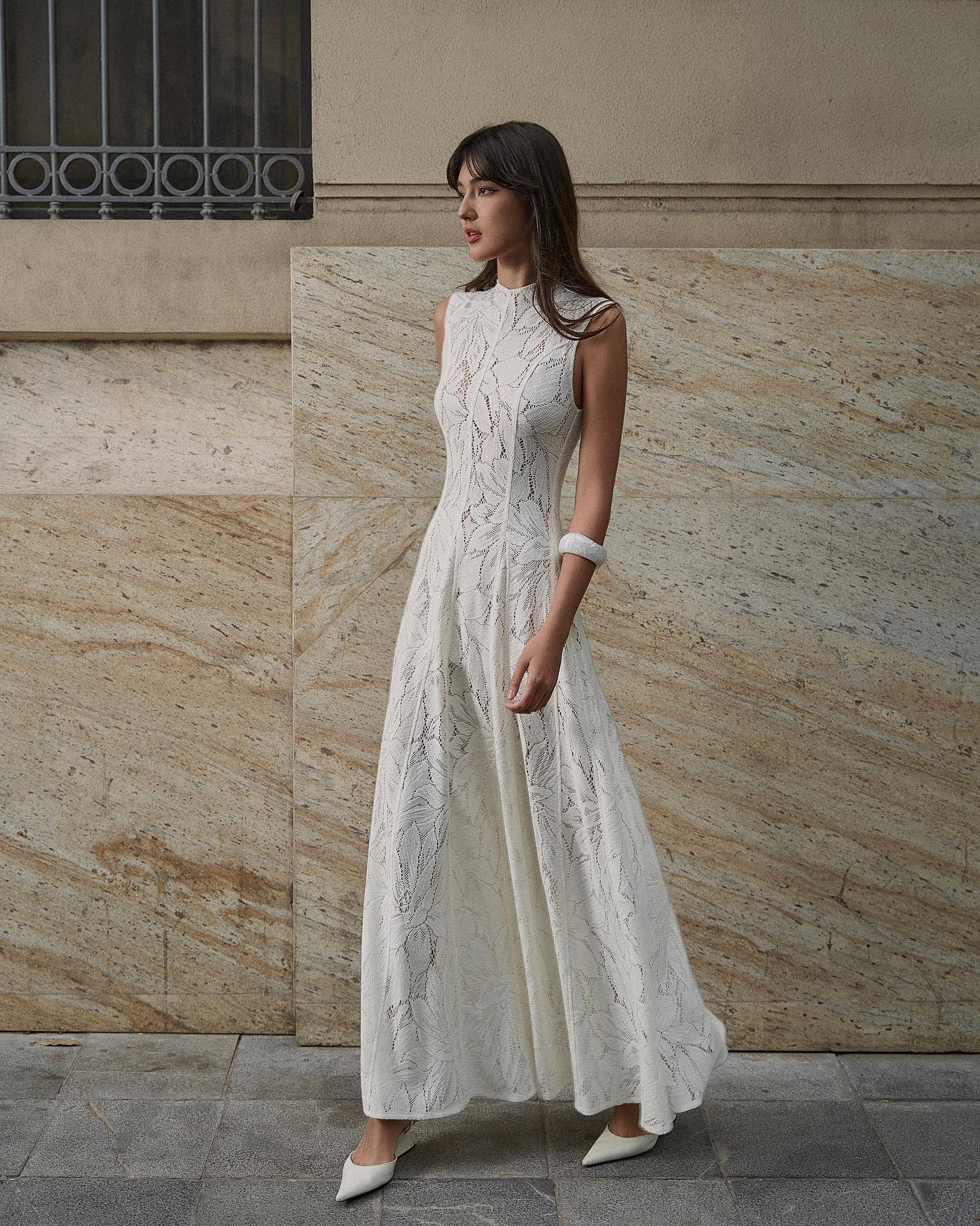 Emery Lace Midi Dress in Ivory, Vintage Lace Dress for Women, lace dress​, lace wedding dress​