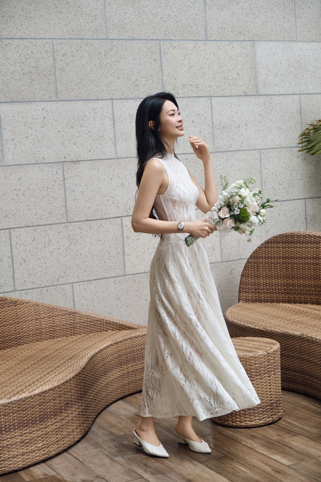 Emery Lace Midi Dress in Ivory, Vintage Lace Dress for Women, lace mermaid wedding dress