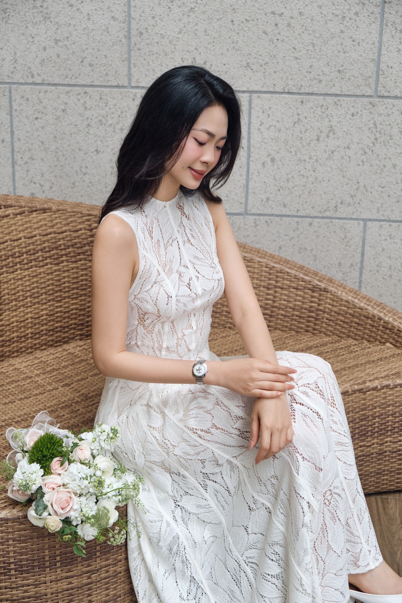 Emery Lace Midi Dress in Ivory, Vintage Lace Dress for Women, white lace midi dress​