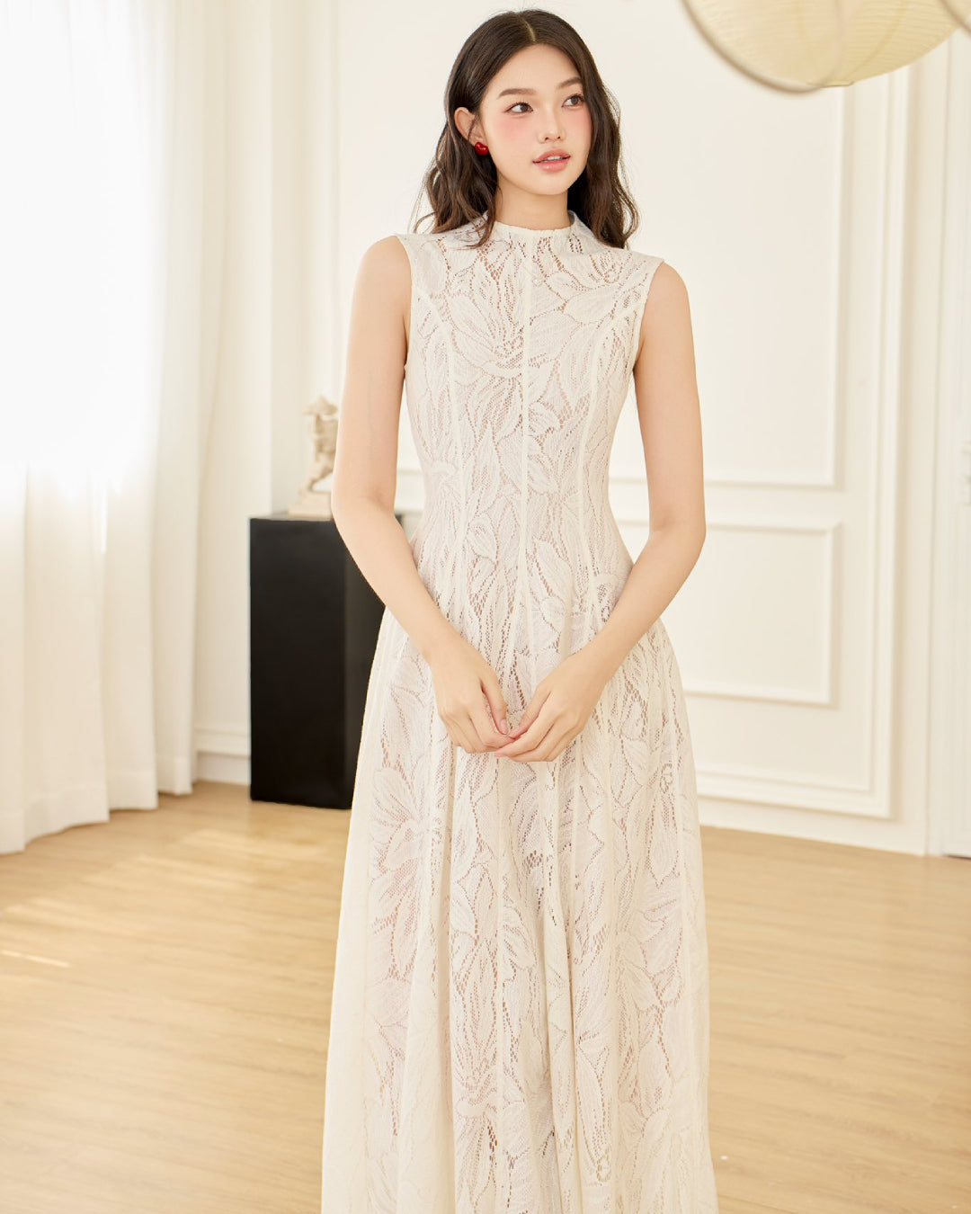 Emery Lace Midi Dress in Ivory, Vintage Lace Dress for Women, lace mermaid wedding dress