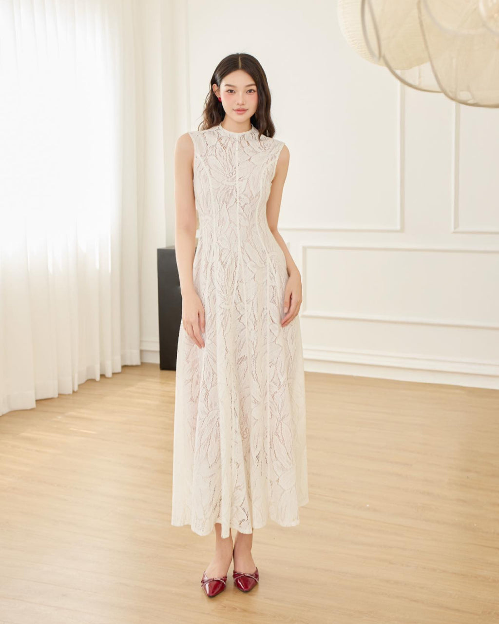 Emery Lace Midi Dress in Ivory, Vintage Lace Dress for Women, lace style wedding dress