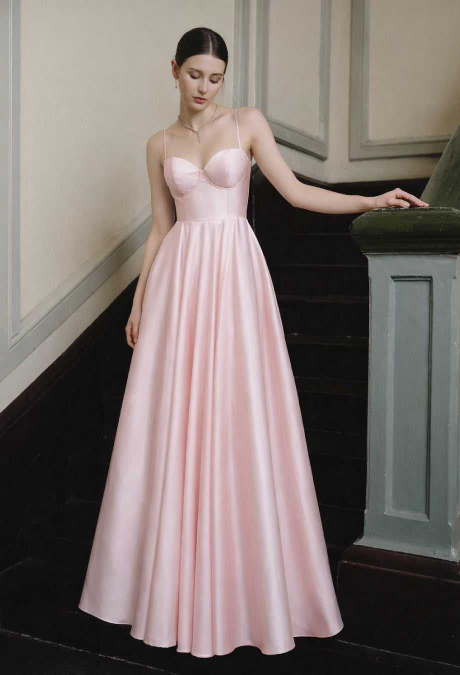 Emrielle Pink Satin Maxi Dress, prom dress pink, baby pink prom dress​, sherri hill pink prom dress, pink dress prom