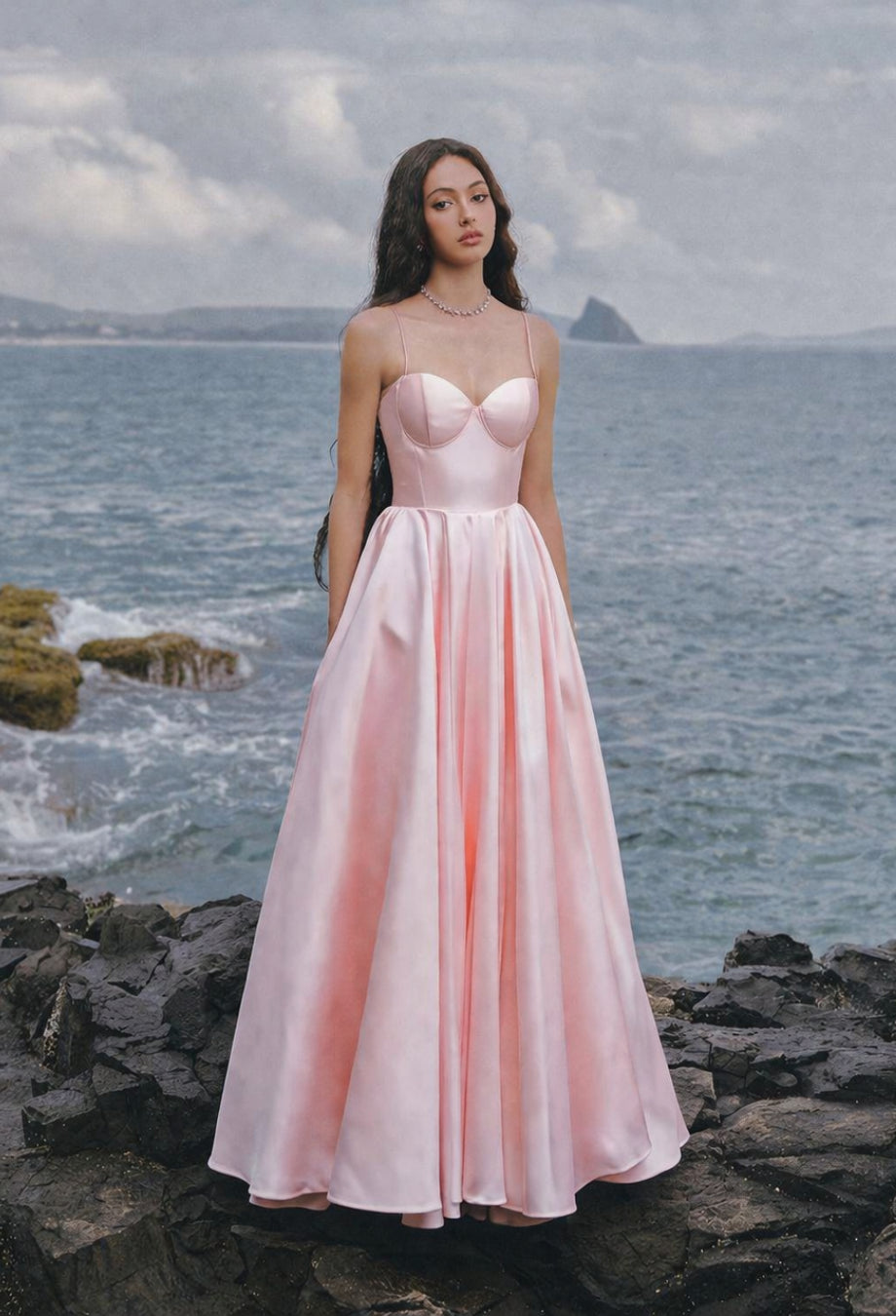 Emrielle Pink Satin Maxi Dress, pink prom dress, a pink prom dress​, light pink prom dress