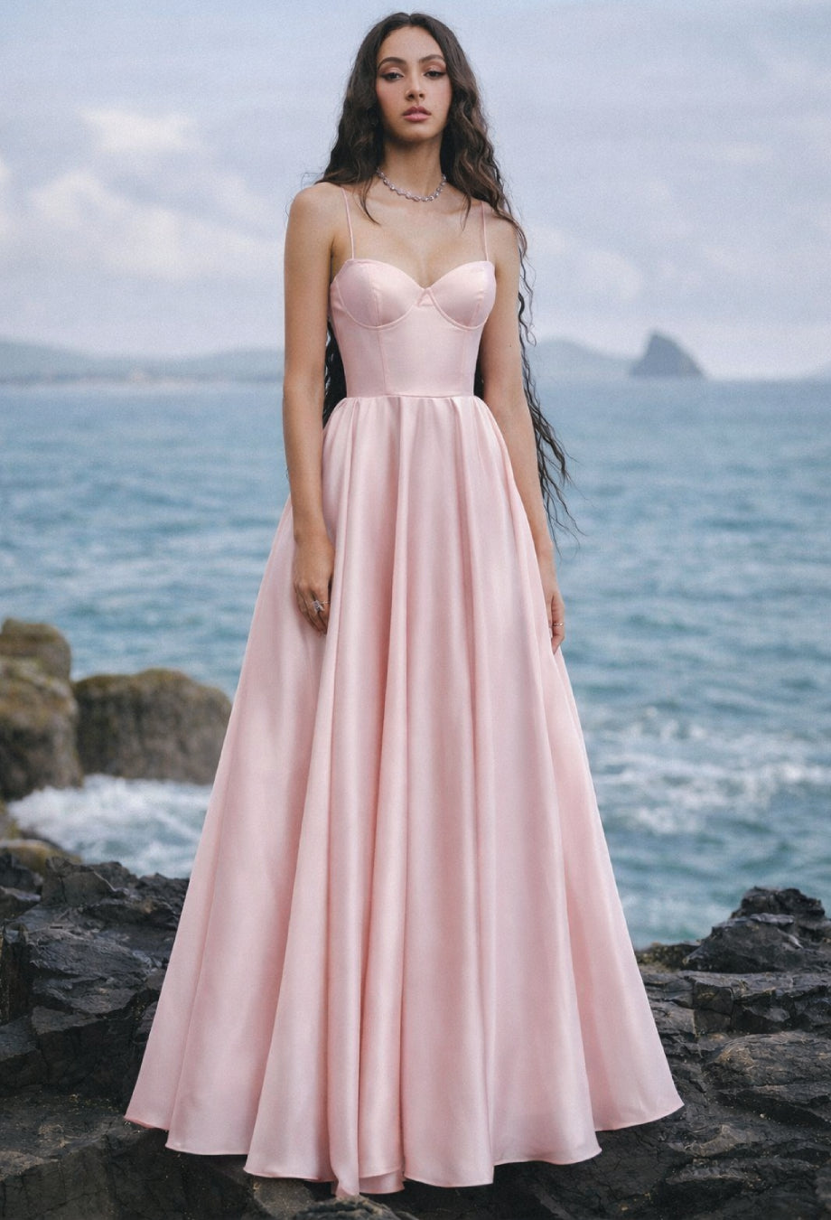 Emrielle Pink Satin Maxi Dress, pink prom dress, a pink prom dress​, light pink prom dress