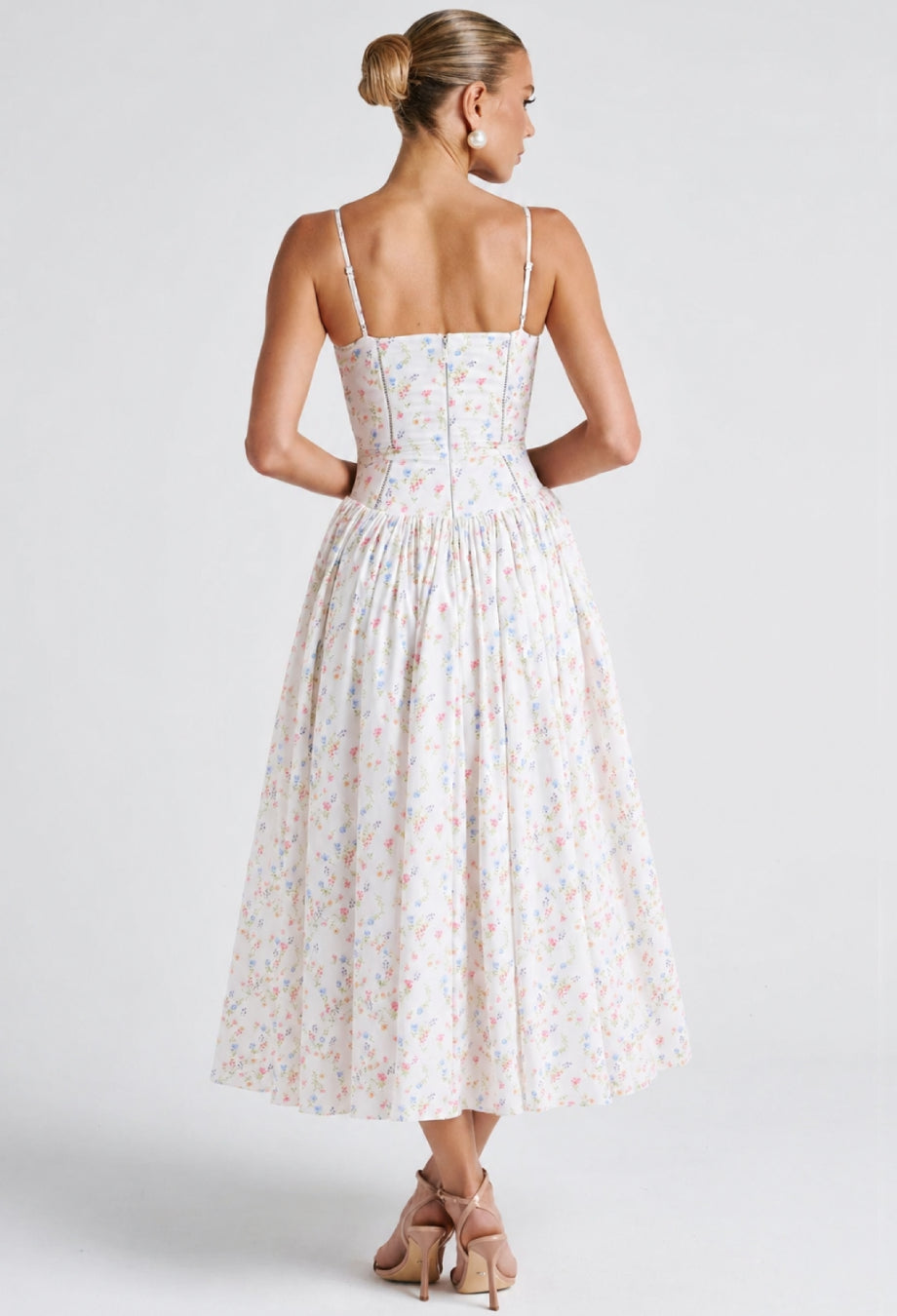 Evelyn white and floral dress with feminine floral print